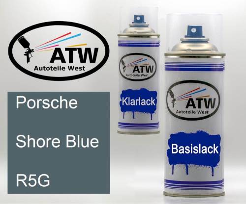 Porsche, Shore Blue, R5G: 400ml Sprühdose + 400ml Klarlack - Set, von ATW Autoteile West.